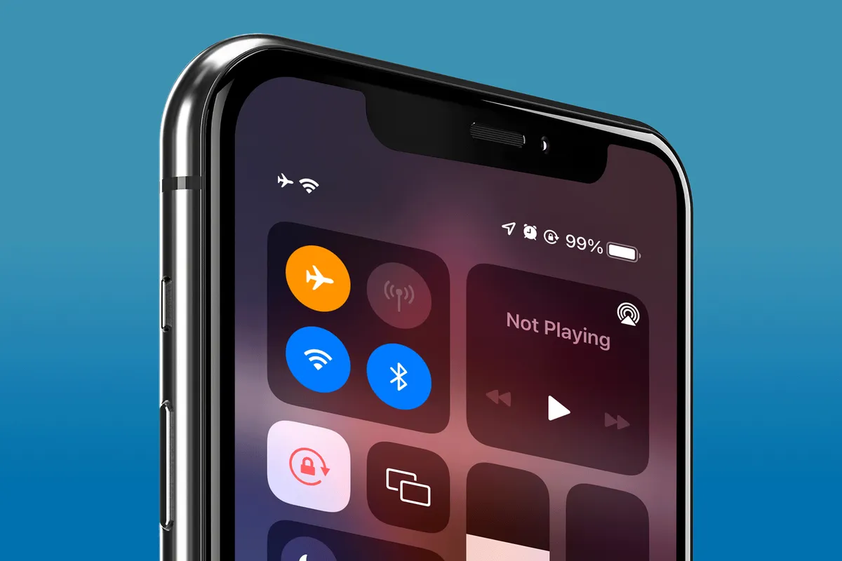 iPhone-ის მართვის პანელი ჩართული თვითმფრინავის რეჟიმით
